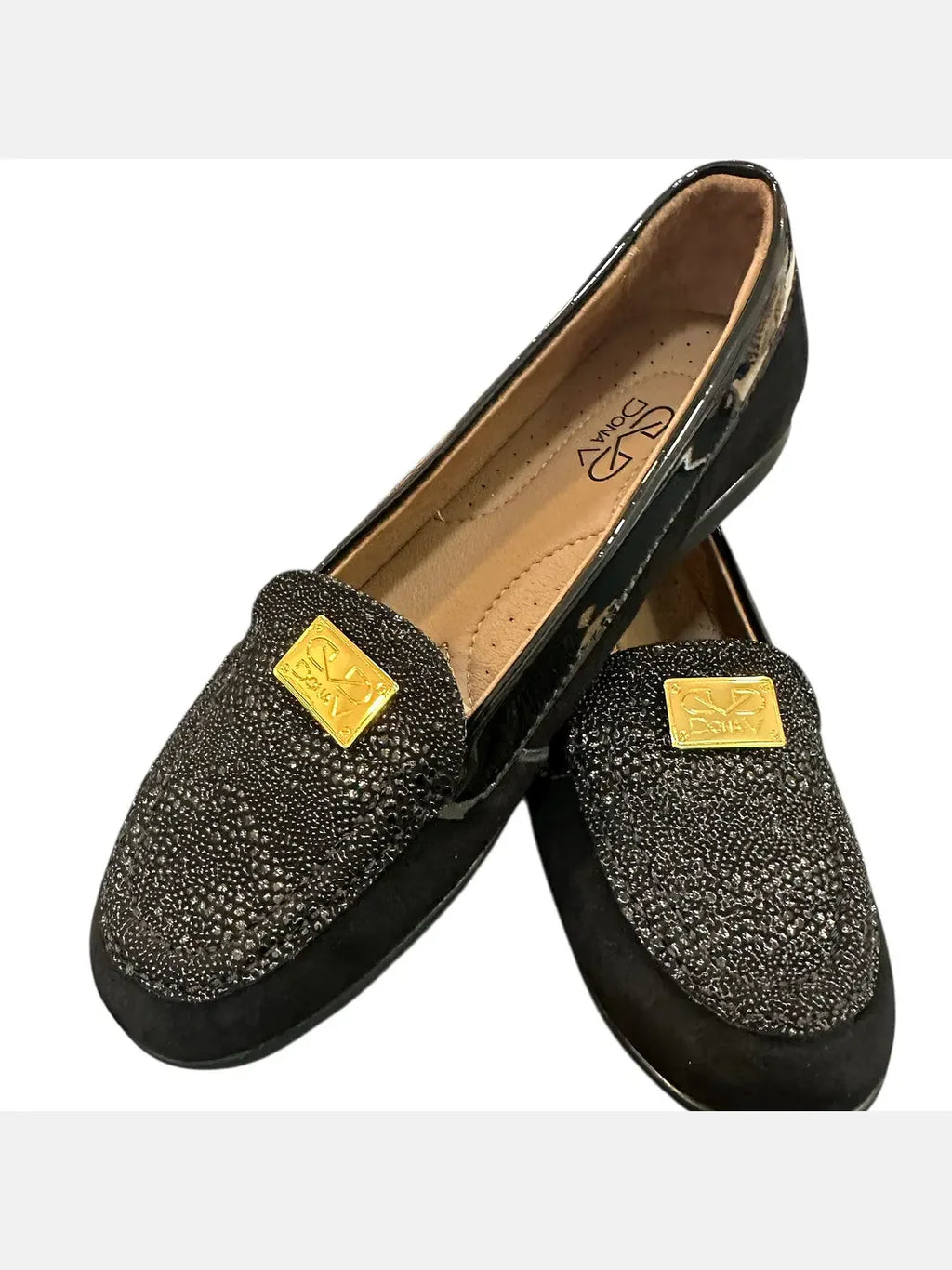 Mocassin preto pele pedraria Dona V