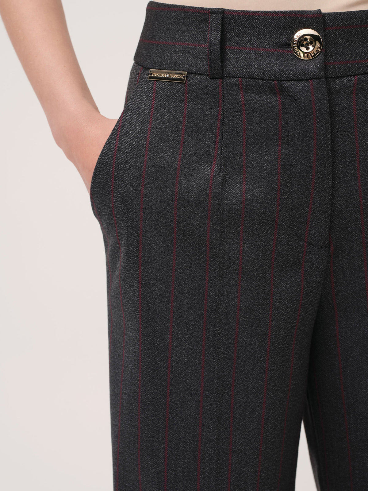 Calça de riscas bordeaux Cristina Barros – imagem 3