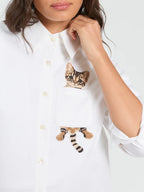 Camisa branca Vilagallo Cat com gato bordado
