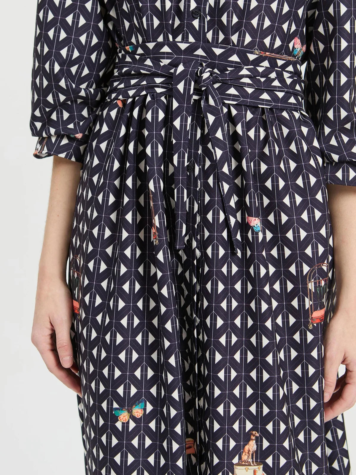 Vestido Vilagallo azul-marinho com padrão geométrico – imagem 3
