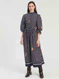 Vestido Vilagallo azul-marinho com padrão geométrico