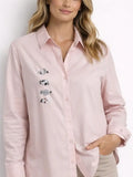 Camisa rosa em popelina com bordados Maïttè