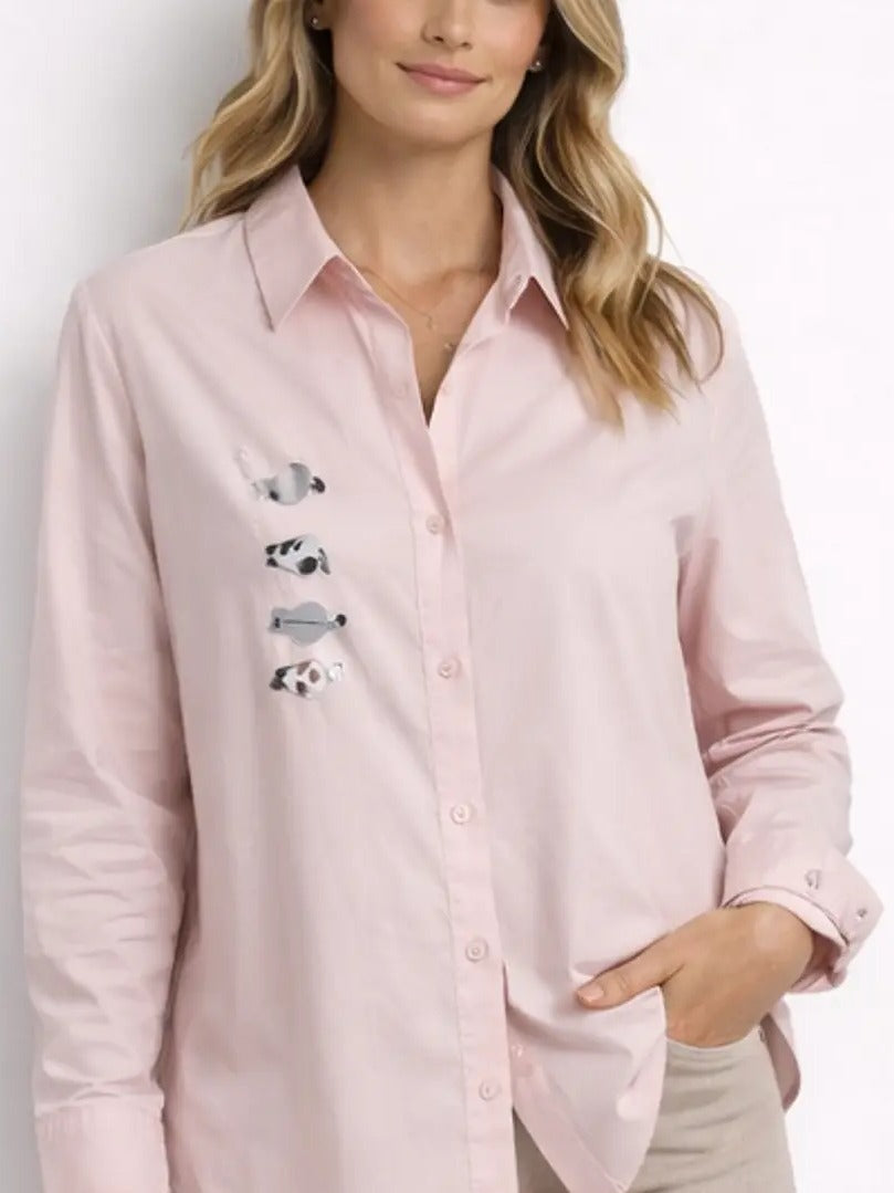 Camisa rosa em popelina com bordados Maïttè