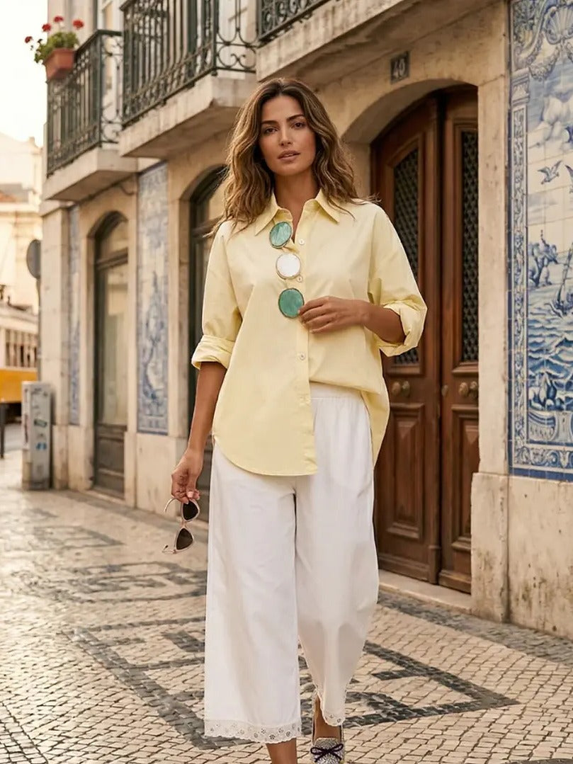 Camisa amarelo manteiga com aplicações Maïttè