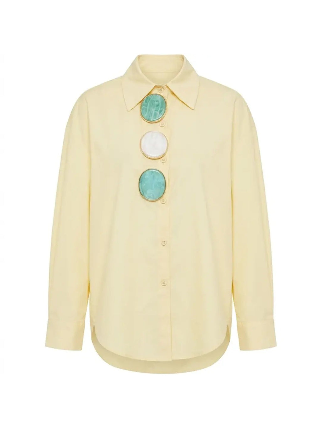Camisa amarelo manteiga com aplicações Maïttè