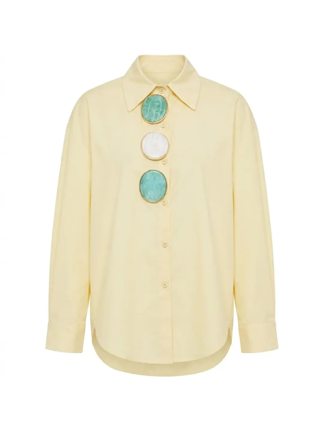 Camisa amarelo manteiga com aplicações Maïttè