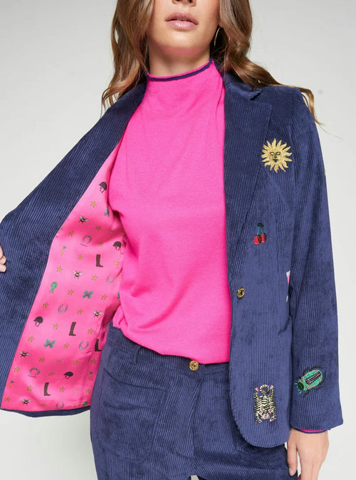 Blazer de Veludo Azul-Marinho com Bordados Vilagallo